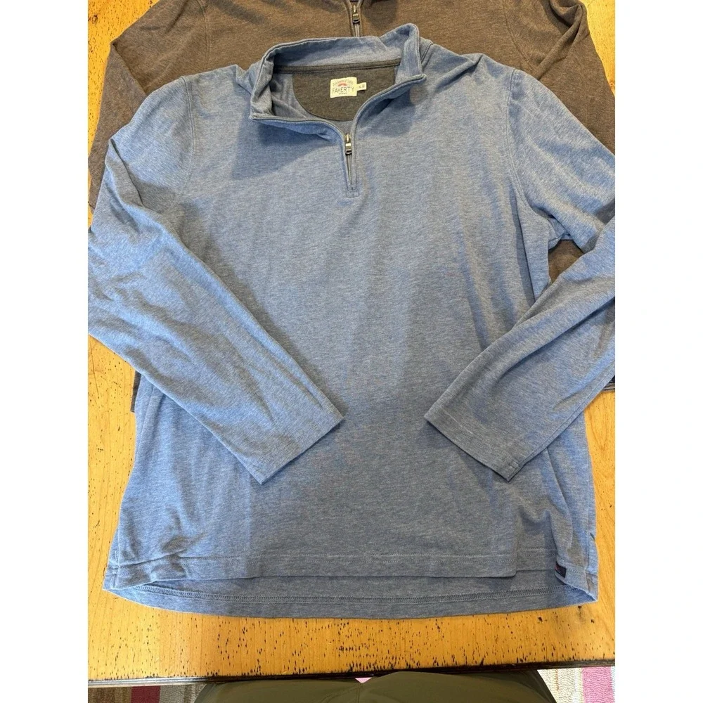 Lot Of 2 Faherty 1/4 Zip Jacket Men's XL Brown/blue Stretch Pullover Cotton‎
